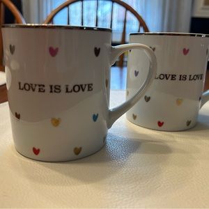 Pair of LOVE IS LOVE mugs - HRC, pottery barn, west elm, Williams Sonoma EUC